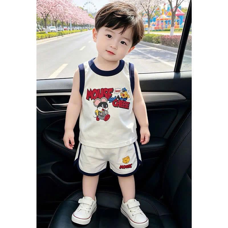 Bộ sát nách cotton in hình chuột cho bé trai và bé gái từ 8-18kg DV067 - ảnh 2