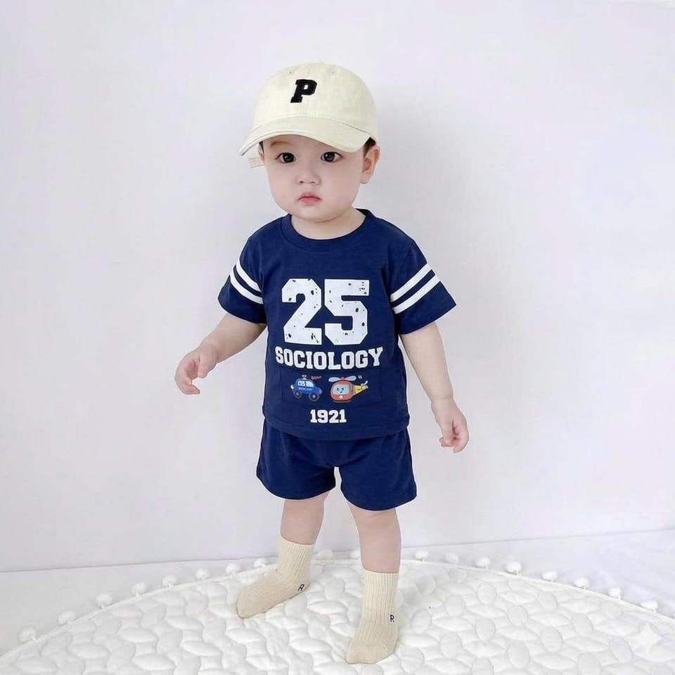 Bộ Đồ Cotton In Số 25 Thoáng Mát Cho Bé Trai Từ 8 Đến 18kg DV050