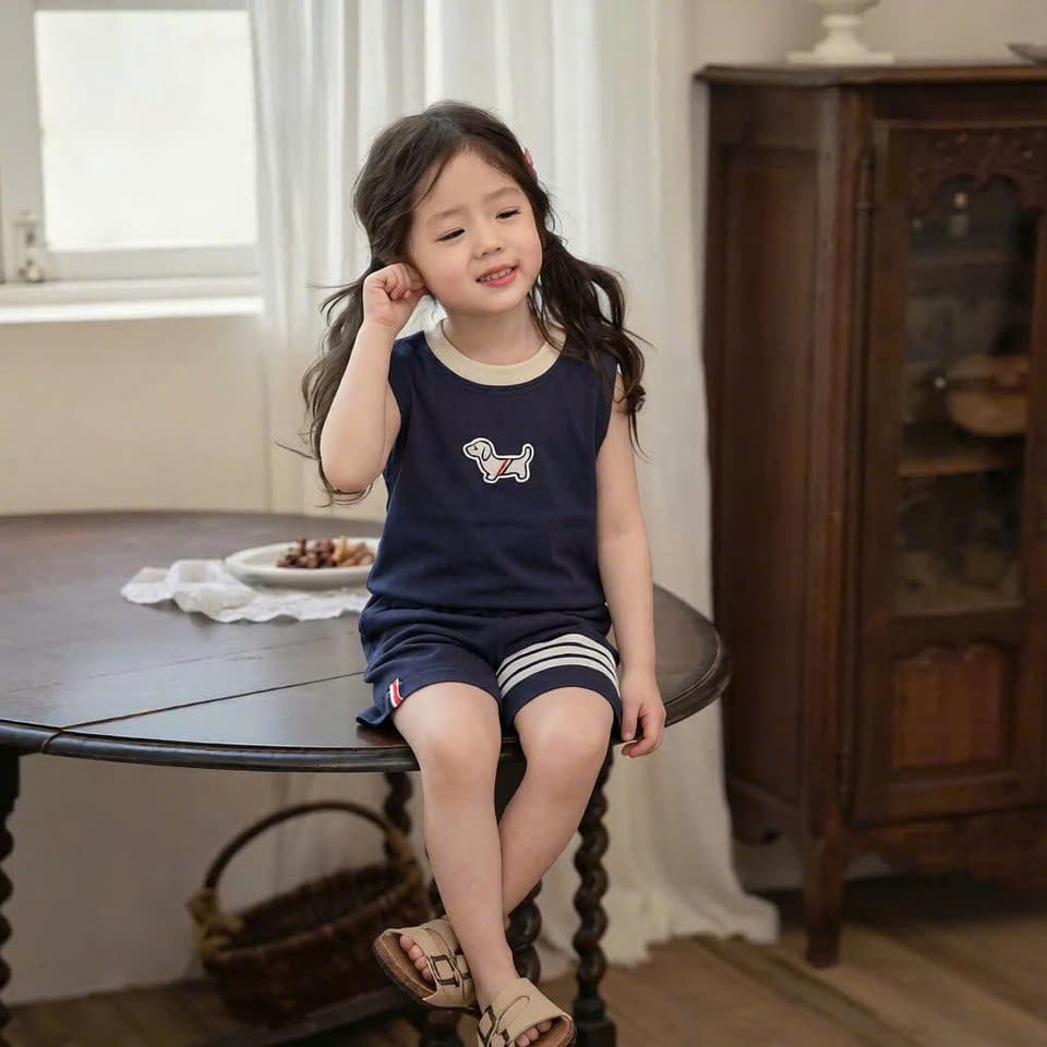 Bộ Sát Nách Thêu Hình Chó Vải Co Giãn 4 Chiều Cho Bé Trai Và Bé Gái 8-18kg DV048 - ảnh 6