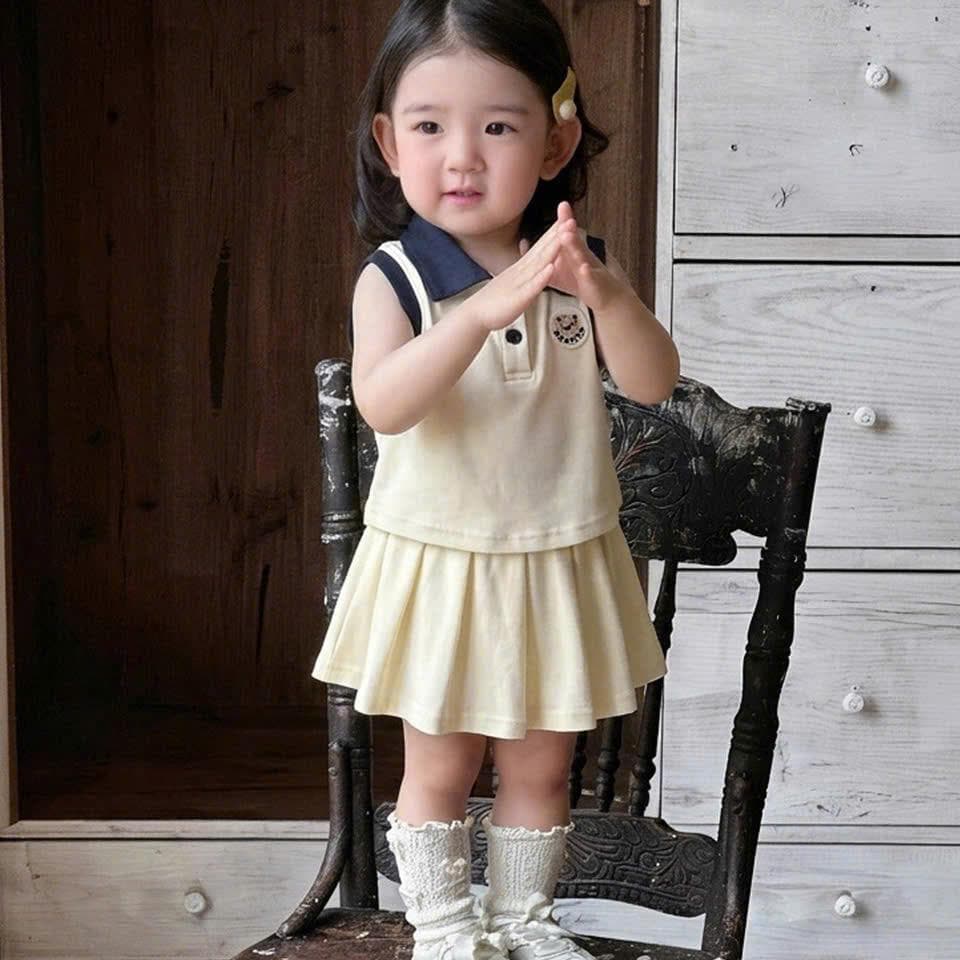 Váy Bé Gái Cổ Bẻ Vải Cotton Ép Gấu Cho Bé Từ 8 Đến 18kg DV071 - ảnh 4