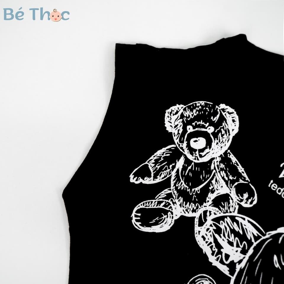 Bộ đồ ba lỗ mùa hè cho bé trai 10-30kg in hình gấu chất cotton tàu co giãn 4 chiều màu trắng đen DV012 - ảnh 6