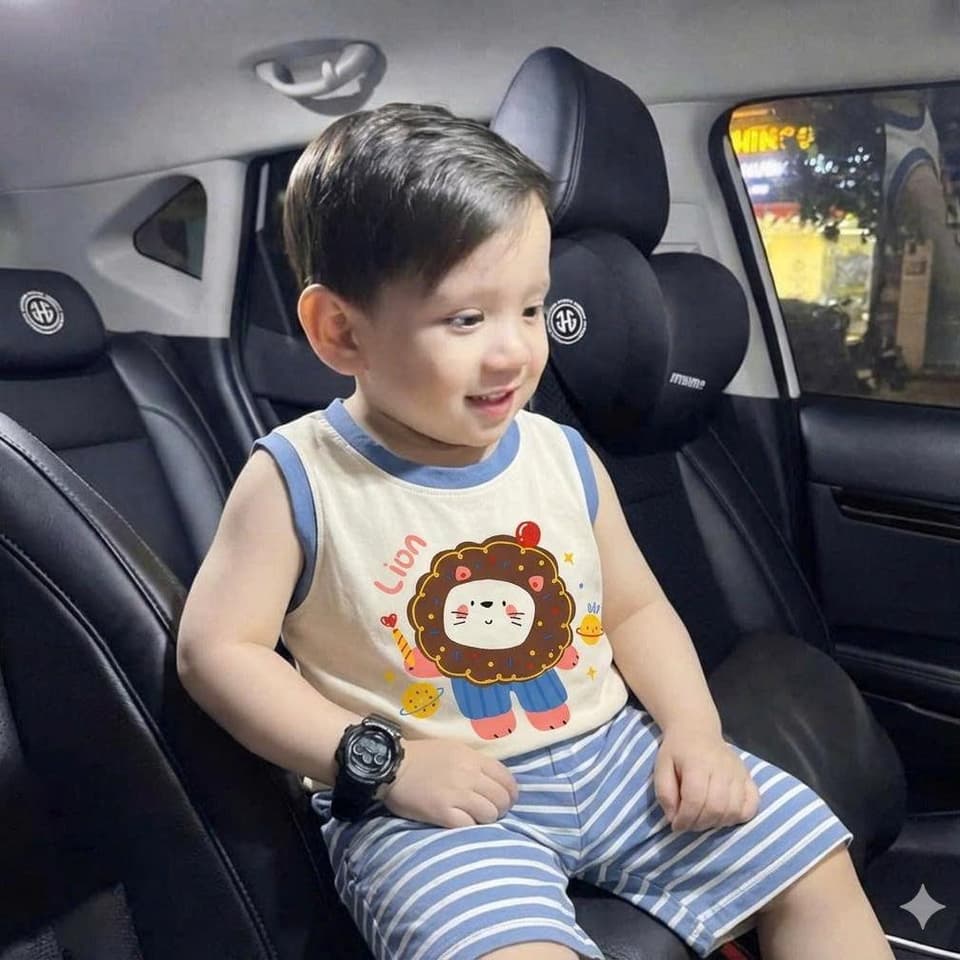 Bộ sát nách bé trai bé gái họa tiết chó sư tử quần kẻ ngang cotton co giãn 8-18kg DV053 - ảnh 5