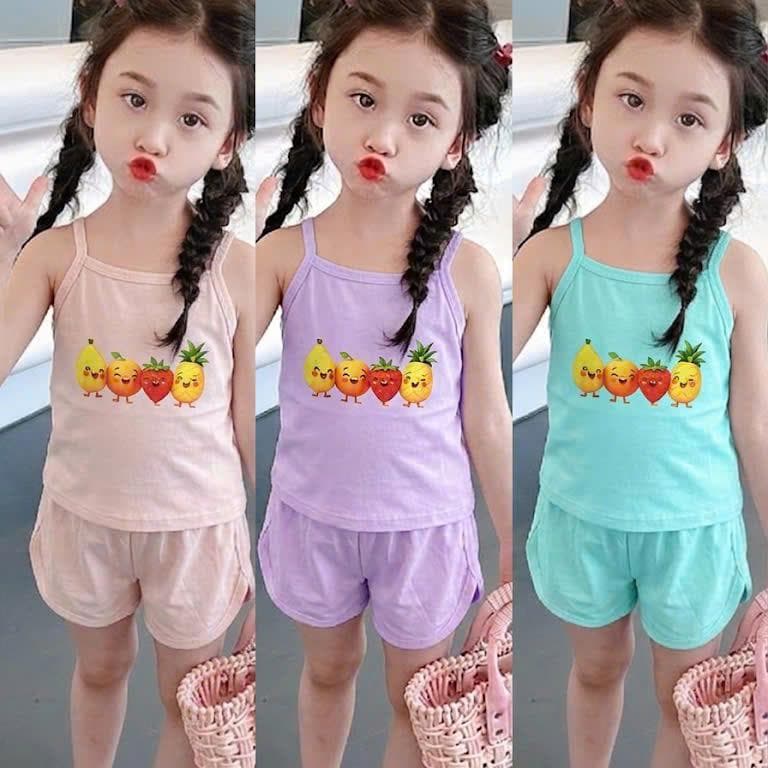 Bộ Hai Dây Cotton Họa Tiết Quả Dành Cho Bé Gái Từ 8 Đến 18kg DV064 - ảnh 4