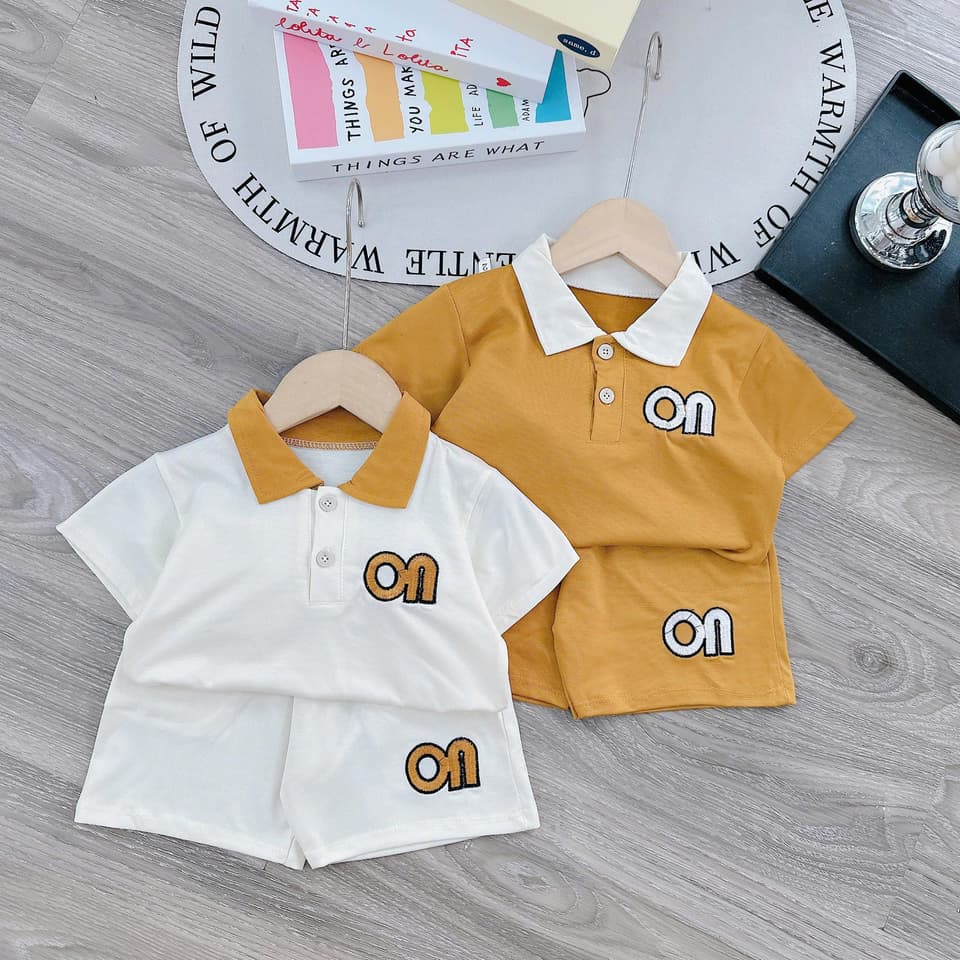 Bộ cộc tay cổ bẻ thêu chữ co giãn 4 chiều cho bé trai từ 8-18kg DV018 - ảnh 4