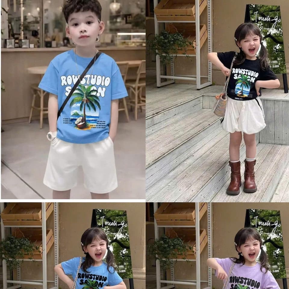 Áo phông đi biển vải cotton thoáng mát cho bé trai và bé gái từ 10-30kg DV013 - ảnh 9