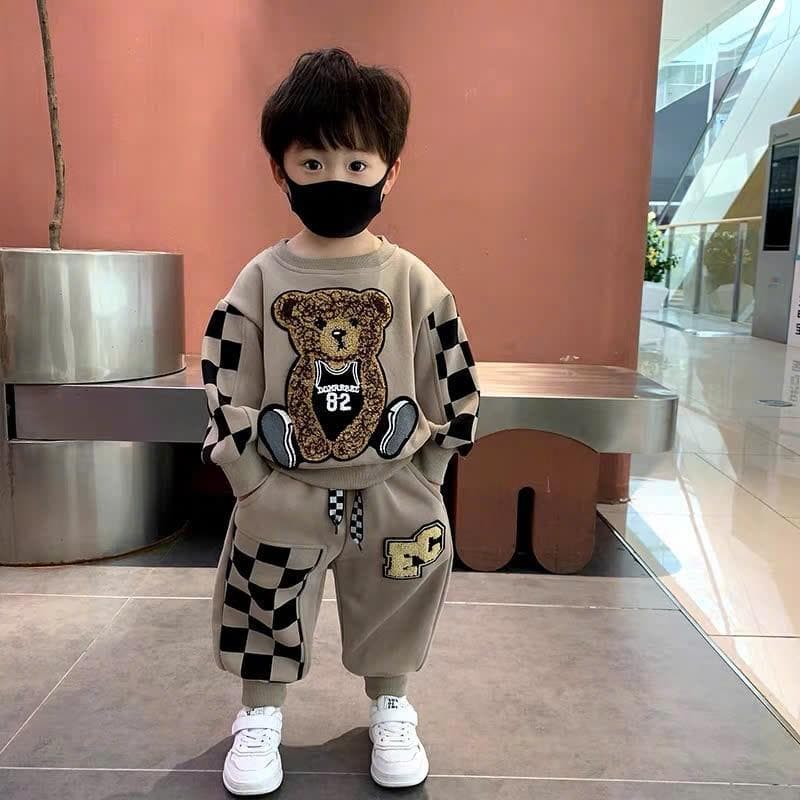Bộ Nỉ Cotton Thu Đông Cho Bé Trai Bé Gái Hình Gấu Đáng Yêu 8 - 25kg DV004 - ảnh 3