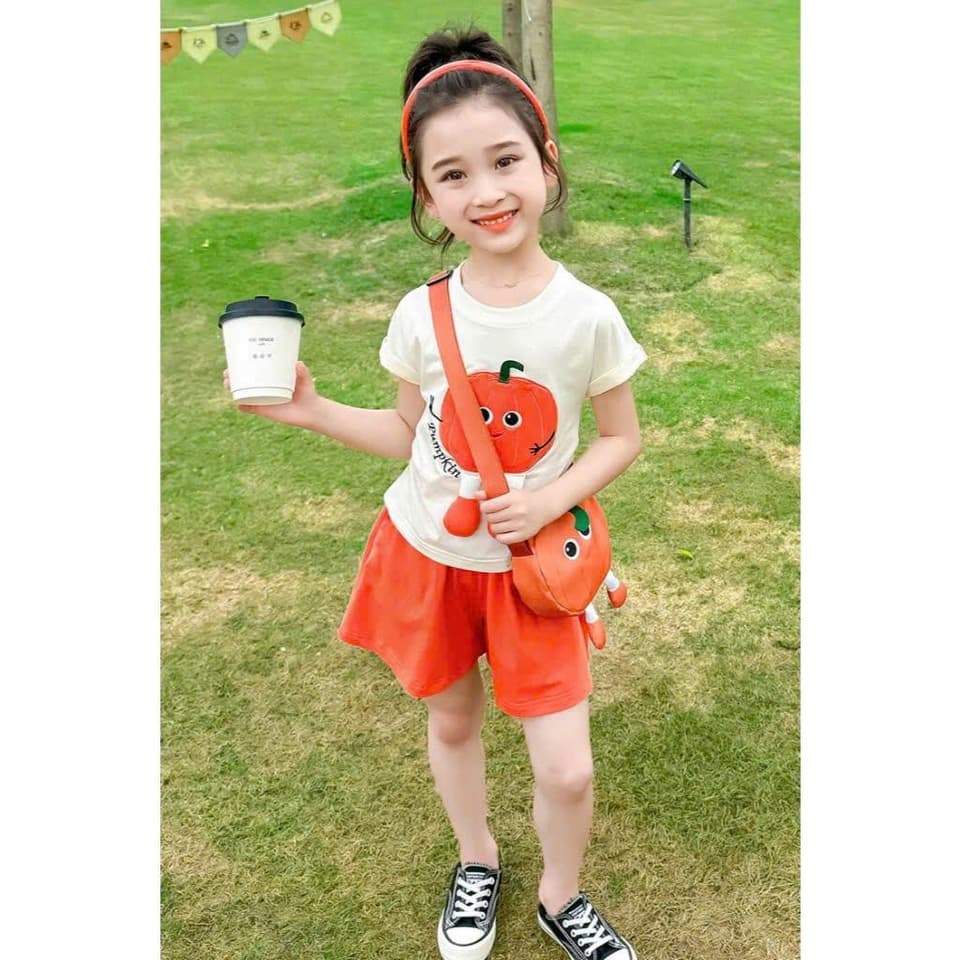 Bộ Đồ Bé Gái In Hình Quả Bí Vải Co Giãn 4 Chiều Cho Bé 10-30kg DV033 - ảnh 2