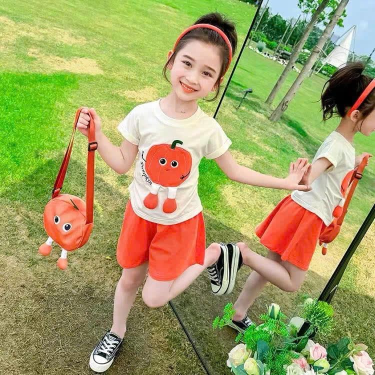 Bộ Đồ Bé Gái In Hình Quả Bí Vải Co Giãn 4 Chiều Cho Bé 10-30kg DV033 - ảnh 4