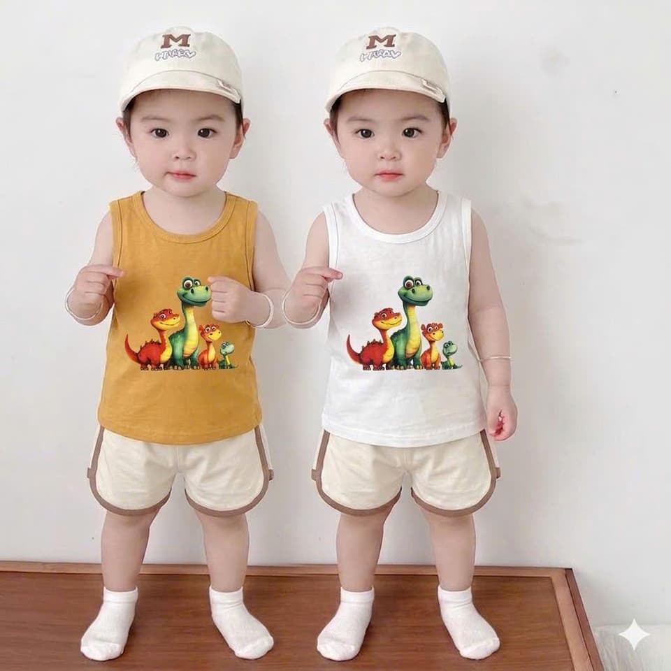 Áo ba lỗ cotton in hình khủng long cho bé trai và bé gái từ 8-18kg DV060 - ảnh 2