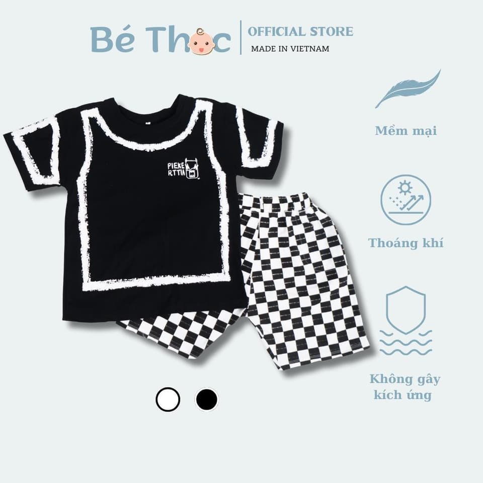 Bộ cộc tay cotton họa tiết tinh nghịch quần caro cho bé 16-42kg DV034