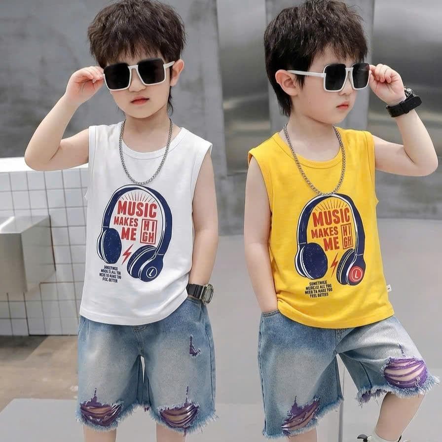 Áo sát nách cotton in hình tai nghe cho bé trai và bé gái 8-18kg DV062 - ảnh 6