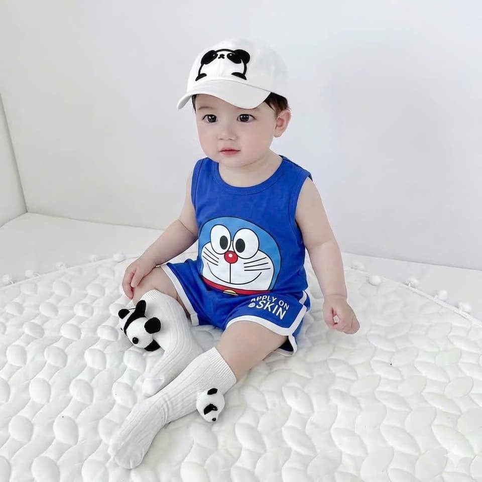 Bộ Đồ Trẻ Em In Hình Doremon Vải Cotton Cho Bé Trai Và Bé Gái Từ 8-18kg DV058 - ảnh 3
