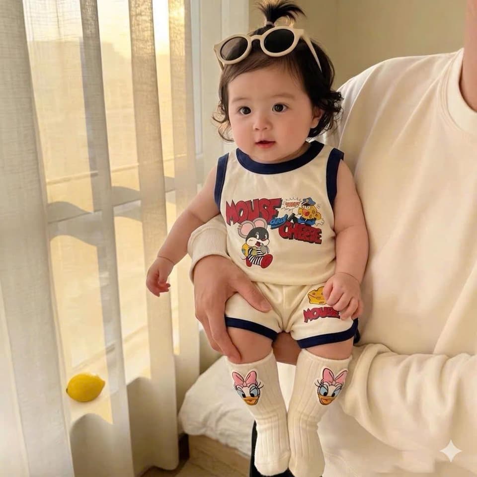 Bộ sát nách cotton in hình chuột cho bé trai và bé gái từ 8-18kg DV067 - ảnh 5