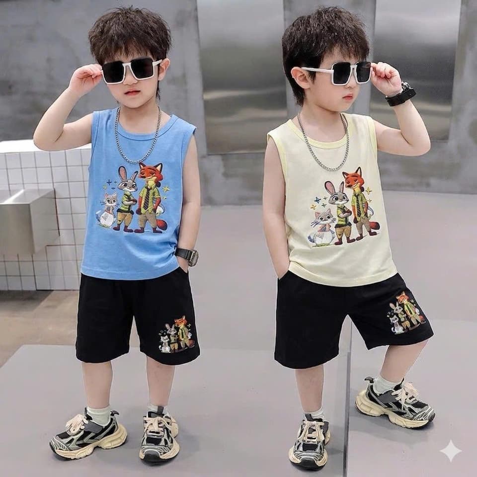Bộ sát nách, in hình chú cáo, chất vải cotton, dành cho bé trai từ 8-18 kg DV066 - ảnh 2