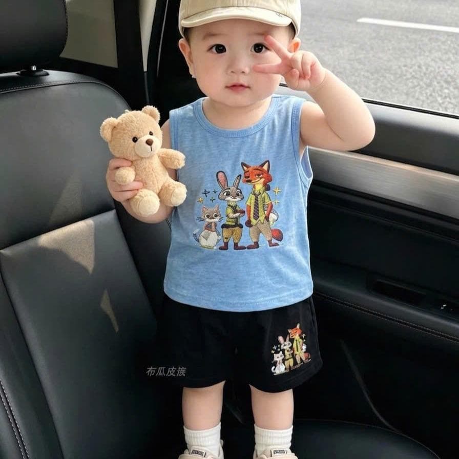 Bộ sát nách, in hình chú cáo, chất vải cotton, dành cho bé trai từ 8-18 kg DV066 - ảnh 3