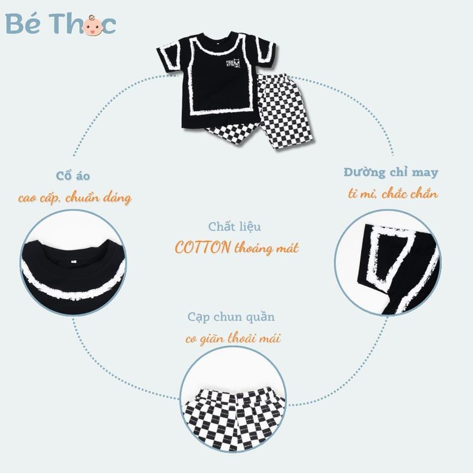 Bộ cộc tay cotton họa tiết tinh nghịch quần caro cho bé 16-42kg DV034 - ảnh 2