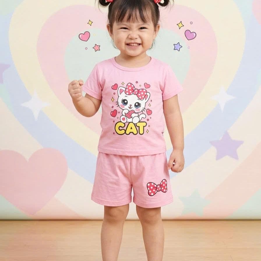 Bộ Đồ Con Mèo Cho Bé Gái Chất Cotton Co Giãn Thoải Mái Từ 8 Đến 18kg DV065 - ảnh 5