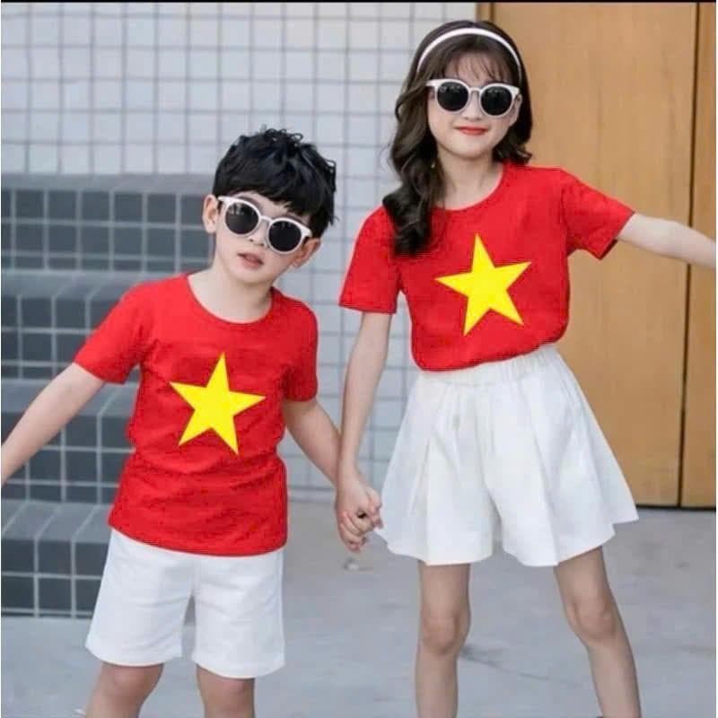 Áo thun đỏ sao vàng trẻ em cho bé trai và bé gái từ 10-55kg DV002 - ảnh 6