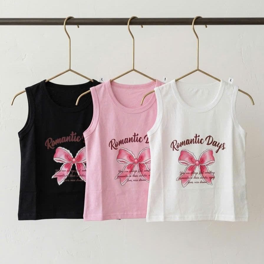 Áo ba lỗ cotton in hình nơ dễ thương cho bé gái 8-18kg DV061