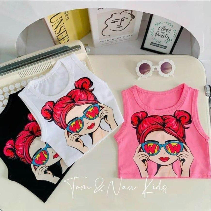 Combo 2 Áo Ba Lỗ Bé Gái Trắng Hồng In Hình Cotton Thoáng Mát Cho Bé 15-38kg DV010 - ảnh 3