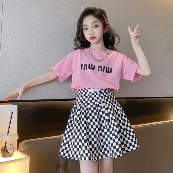 Sét Váy Áo Bé Gái 18-40kg Áo Cotton Chân Váy Vải Nhuyễn Thời Trang Trẻ Em 3 Màu Đẹp DV049