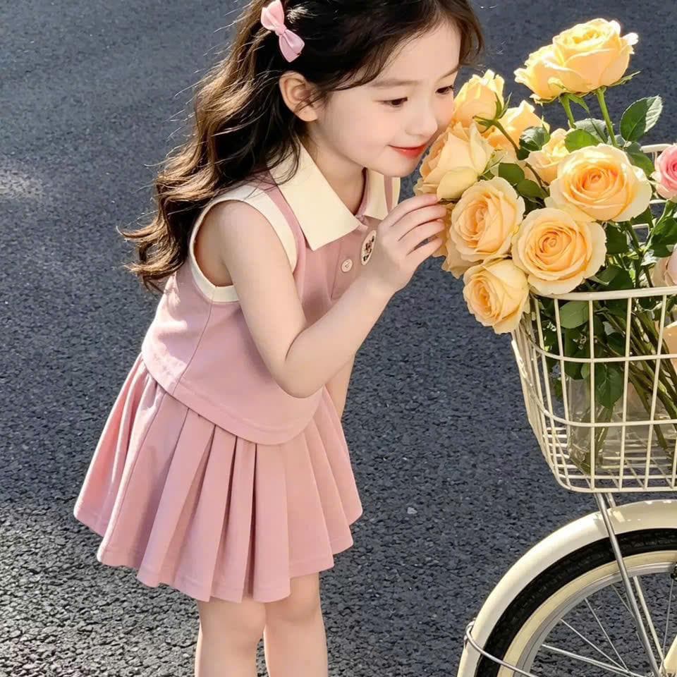 Váy Bé Gái Cổ Bẻ Vải Cotton Ép Gấu Cho Bé Từ 8 Đến 18kg DV071 - ảnh 3