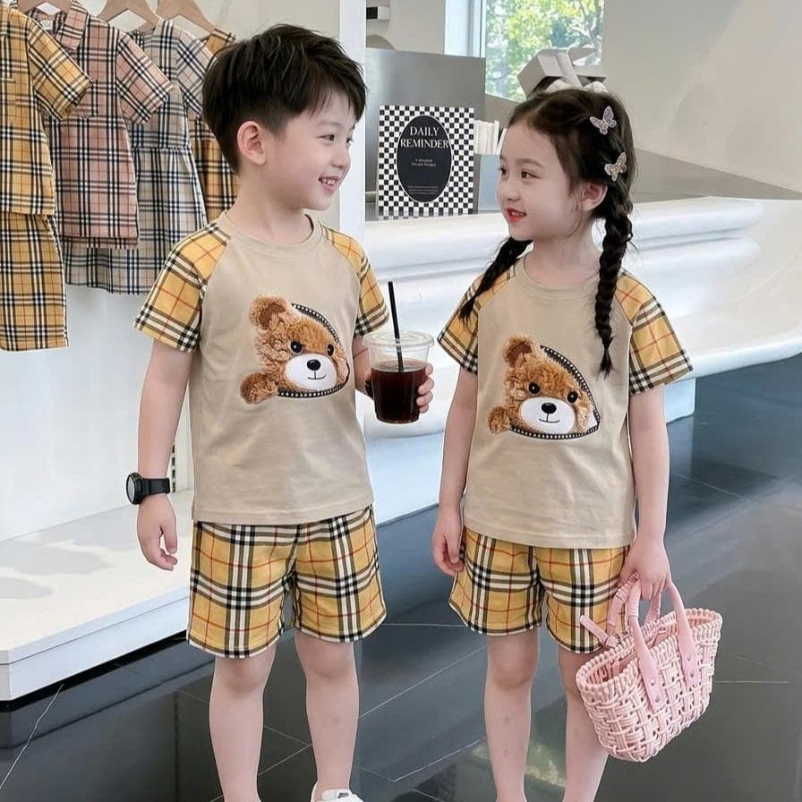 Bộ đồ bé trai họa tiết gấu khóa chất cotton cho bé từ 8 đến 18kg DV069 - ảnh 2