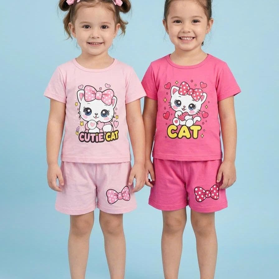 Bộ Đồ Con Mèo Cho Bé Gái Chất Cotton Co Giãn Thoải Mái Từ 8 Đến 18kg DV065 - ảnh 4