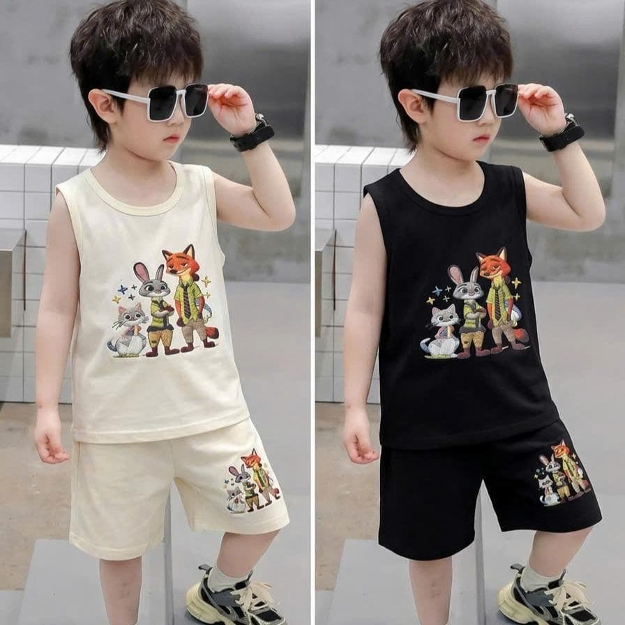 Bộ sát nách, in hình chú cáo, chất vải cotton, dành cho bé trai từ 8-18 kg DV066 - ảnh 5