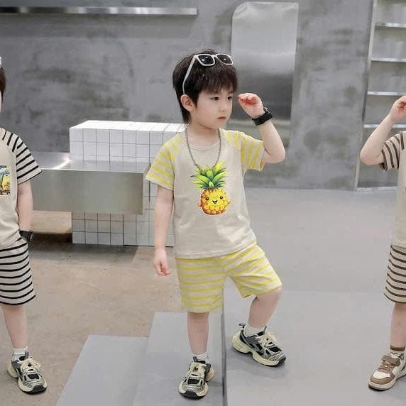 Bộ đồ thun cotton phối kẻ in hình dễ thương cho bé trai bé gái từ 8-18kg DV059 - ảnh 6