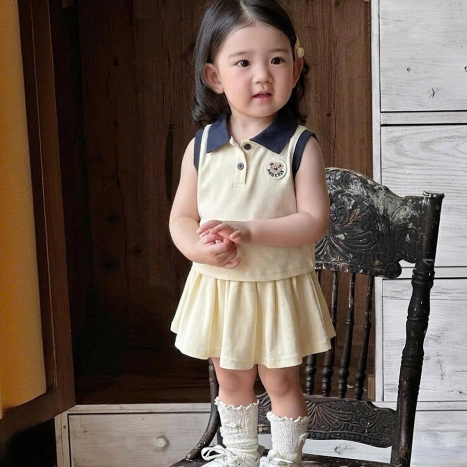 Váy Bé Gái Cổ Bẻ Vải Cotton Ép Gấu Cho Bé Từ 8 Đến 18kg DV071 - ảnh 5