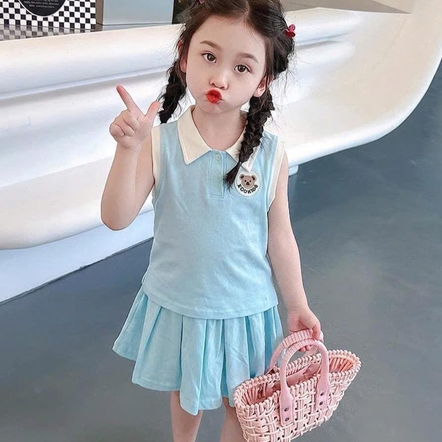 Váy Bé Gái Cổ Bẻ Vải Cotton Ép Gấu Cho Bé Từ 8 Đến 18kg DV071 - ảnh 8