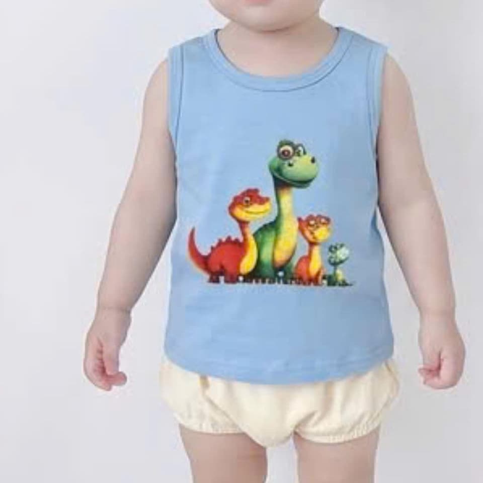 Áo ba lỗ cotton in hình khủng long cho bé trai và bé gái từ 8-18kg DV060 - ảnh 6