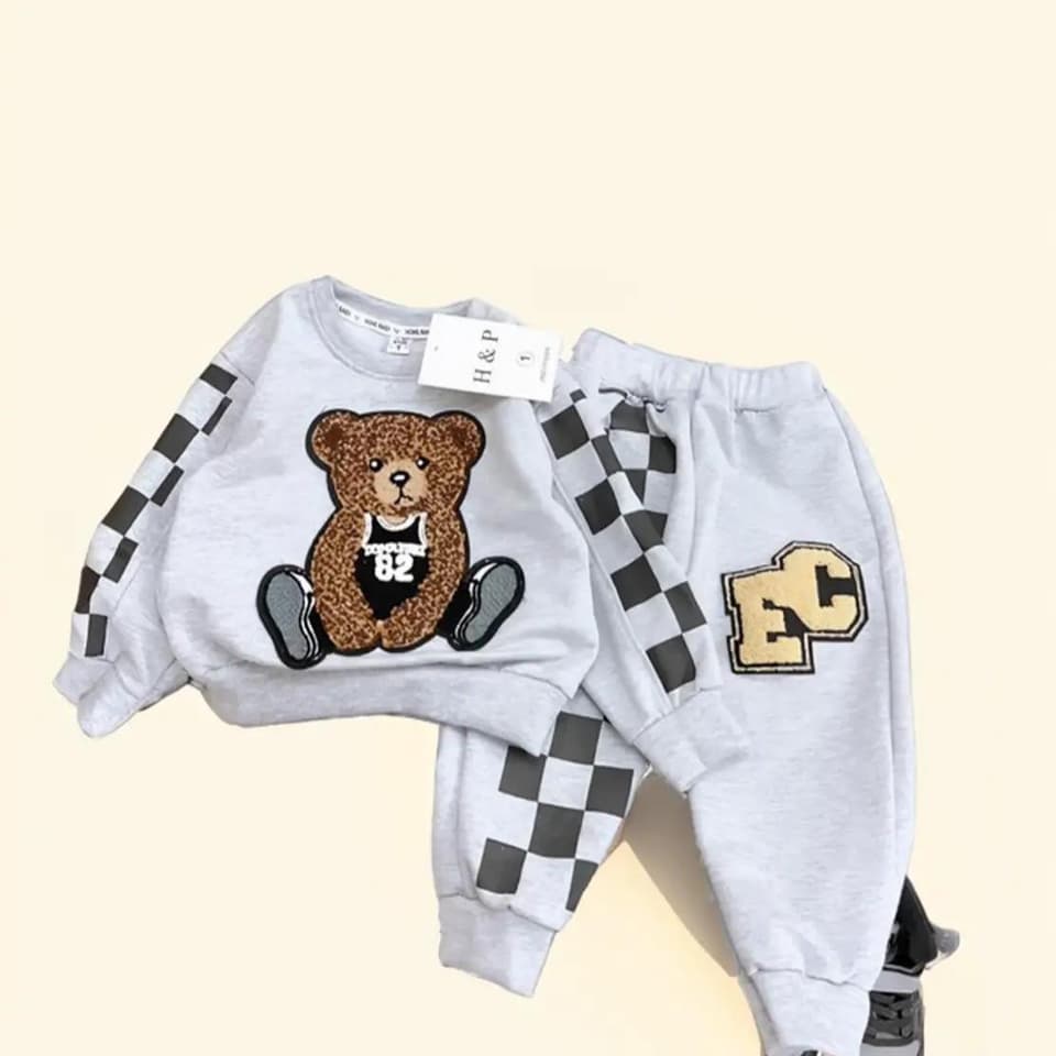 Bộ Nỉ Cotton Thu Đông Cho Bé Trai Bé Gái Hình Gấu Đáng Yêu 8 - 25kg DV004 - ảnh 6