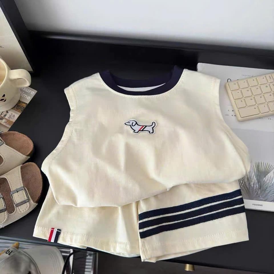 Bộ Sát Nách Thêu Hình Chó Vải Co Giãn 4 Chiều Cho Bé Trai Và Bé Gái 8-18kg DV048 - ảnh 3