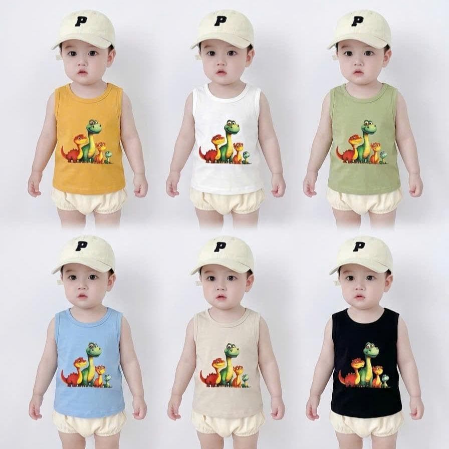 Áo ba lỗ cotton in hình khủng long cho bé trai và bé gái từ 8-18kg DV060