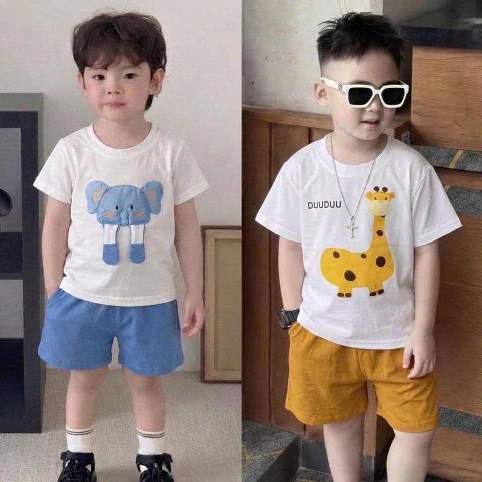 Bộ Quần Áo Hươu Voi Cotton Co Giãn Cho Bé Trai Và Bé Gái Từ 8 Đến 18kg DV055 - ảnh 2