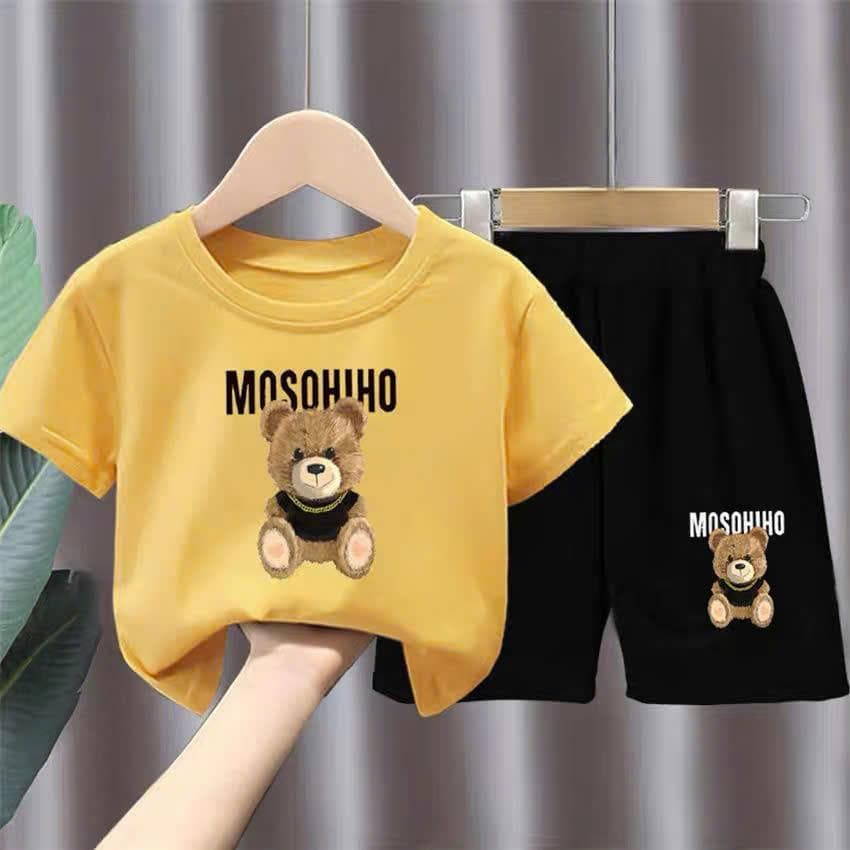 Bộ quần áo trẻ em cotton 4 chiều in hình gấu MOSOHIHO cho bé từ 10 đến 40kg DV020