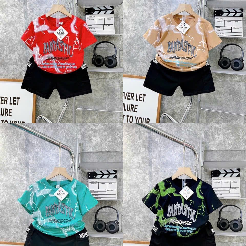 Bộ Đồ Mùa Hè Cho Bé Trai 9-35kg Cotton 4 Chiều In Hình Tia Sét Fantastic Bé Thóc DV014