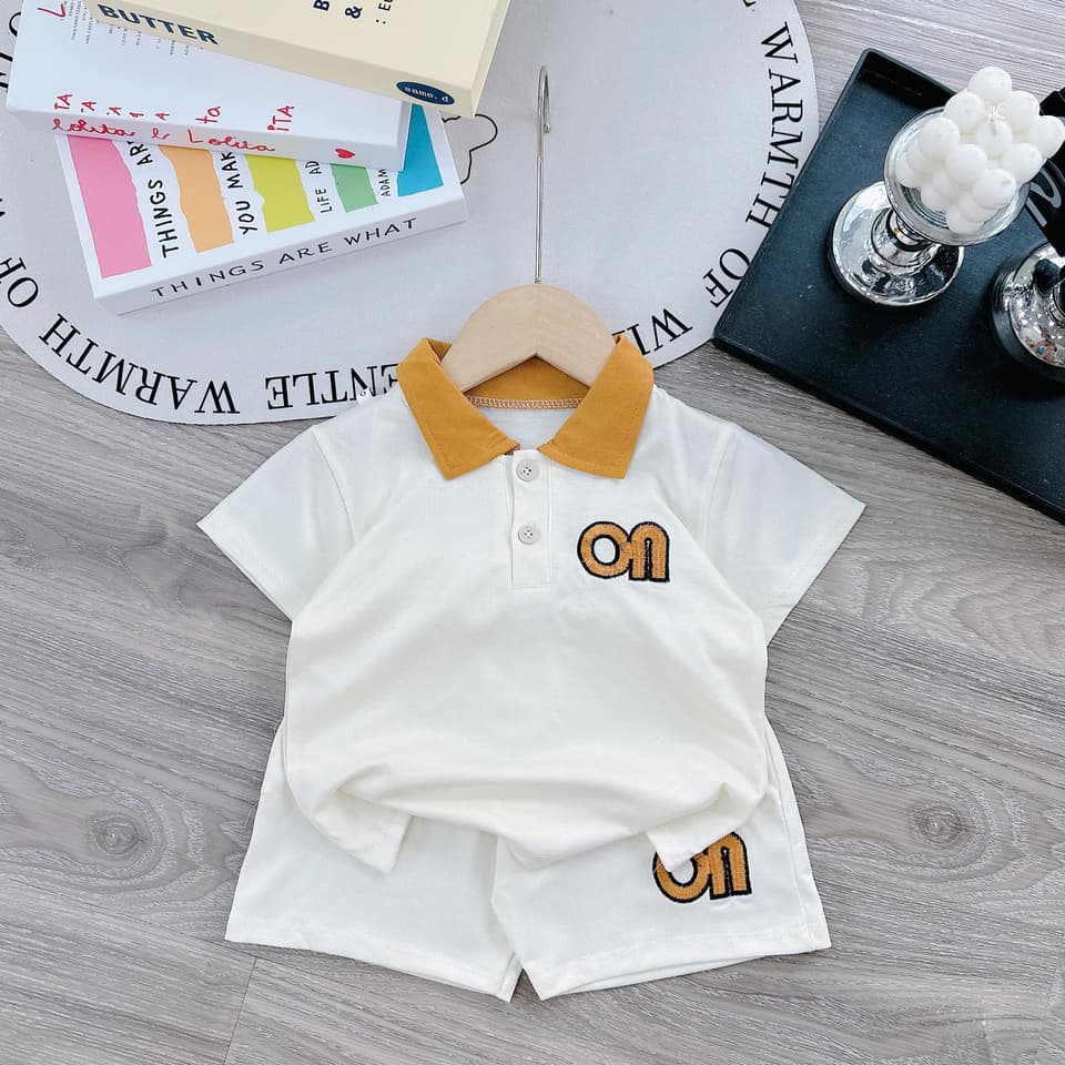 Bộ cộc tay cổ bẻ thêu chữ co giãn 4 chiều cho bé trai từ 8-18kg DV018 - ảnh 2