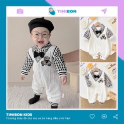 Body Len Cho Bé Bodysuit Công Tử Trắng Phối Sơ Mi Kẻ Caro Cho Bé Mặc Thu Đông - BDD28