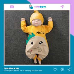 [ Tặng Kèm Mũ ] Quần Áo Trẻ Em Sơ Sinh Body Dài Tay Cho Bé Trai Bé Gái Chất Cotton Mềm Mịn Khủng Long Vàng [BDD17]