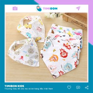 [100% cotton] Khăn yếm tam giác in 2 mặt có cúc bấm cao cấp