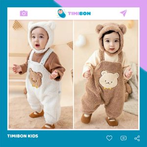 [ Tặng Kèm Mũ ] Set Bodysuit Gấu Lông Cực Đáng Yêu Cho Bé, Chất Nỉ Bông Mềm Mịn Ấm Áp - [BDD51]