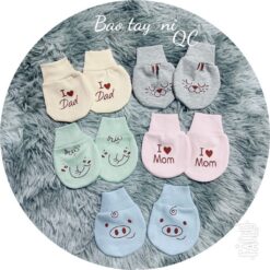 Set 2 đôi bao tay- bao chân sơ sinh chất peptit họa tiết đáng yêu.