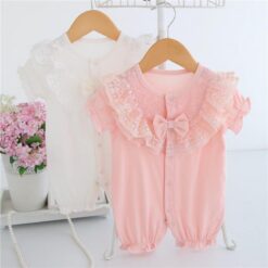 Bộ Áo Liền Quần Ngắn Tay Phối Ren Bé Gái Sơ Sinh BDC36