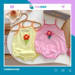 Quần Áo Sơ Sinh Body Chip 2 Dây Đính Hoa Nổi Dễ Thương Bodysuit Cho Bé Gái - [BDCHIP46]