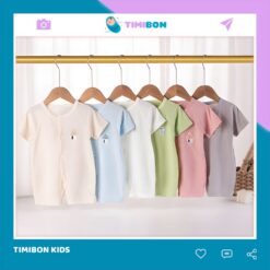 [ Vải Thun Lạnh ] Áo Liền Quần Ngắn Tay, Bodysuit Đùi Cho Bé Trai Bé Gái Sơ Sinh Từ 3-12kg Timibon Kids - [BDC34]