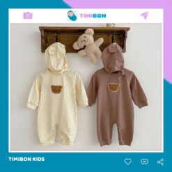 [ TẶNG KÈM MŨ ] Bodysuit Dài Tay Cho Bé Trai Bé Gái, Body Thu Đông Đính Gấu Mềm Mịn Mẫu Quần Áo Trẻ Em Liền Thân [BDD57]