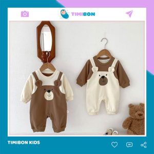 Bodysuit Dài Tay Cho Bé Trai Gái Vải Cotton Da Cá Dày Dặn Áo Liền Quần Hình Gấu Trẻ Sơ Sinh – [BDD60]